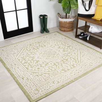 Sinjuri Medallion Textured Weave Indoor/outdoor Square Rug